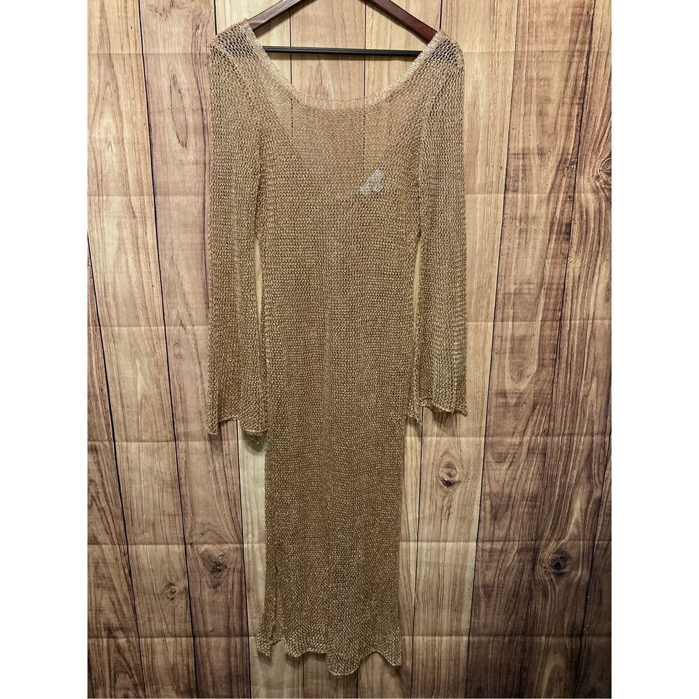 We are Kindred size 8 metallic knit sheer dress coverup slit scoop neck long